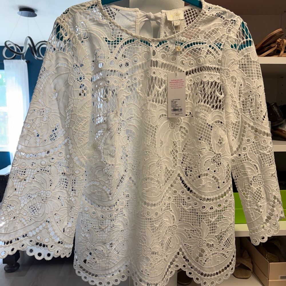 Lilly Pulitzer Oaklynn Tunic in Resort White Palms In Paradise Lace